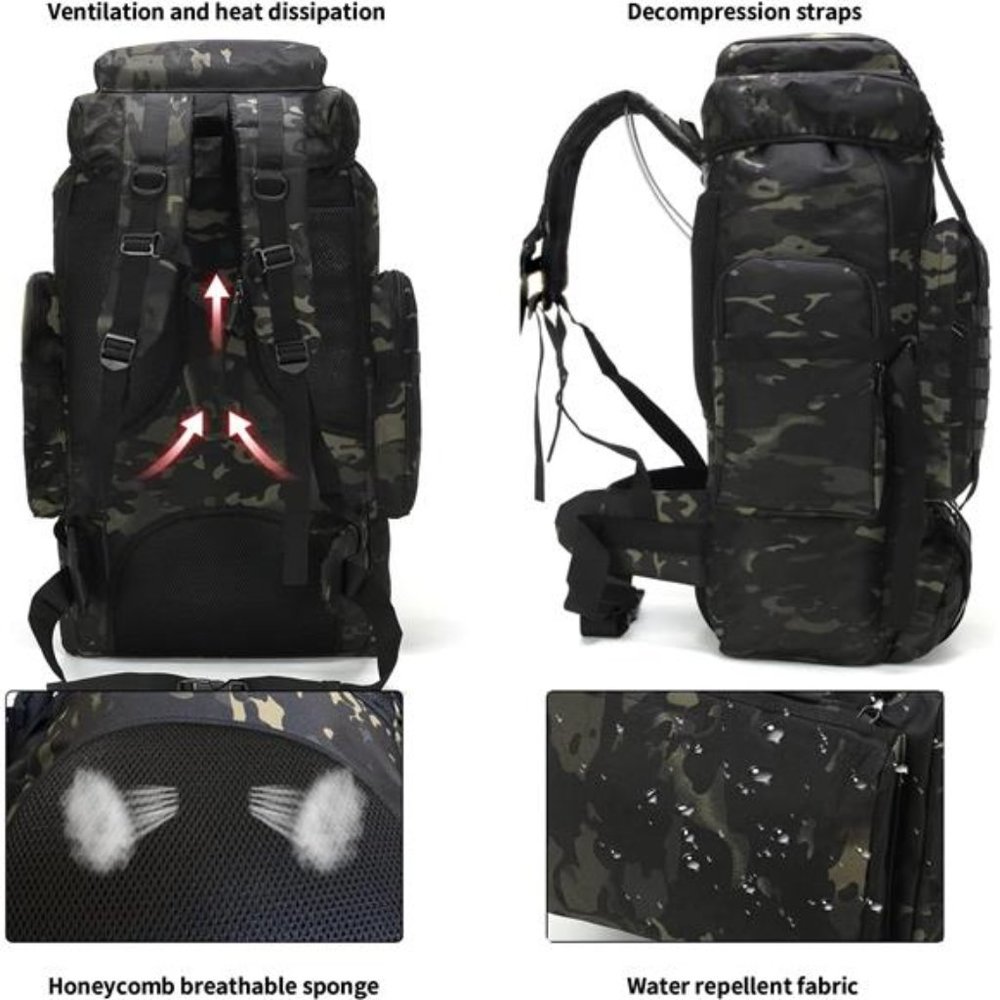 70L Camping/Hiking Backpack - Molle Rucksack Waterproof Traveling Heavy Duty Bag - Picture 5 of 5